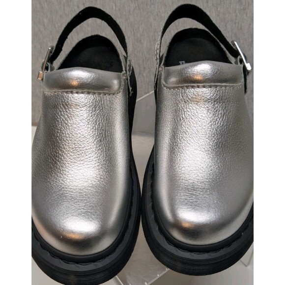 NWOB Dr Marten Laketen Womens 5 Silver Metallic Leather Slingback Clogs Mules - Picture 3 of 8